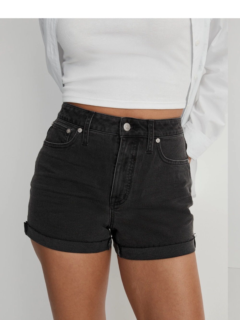 madewell High-Rise Black Denim Shorts in black frost